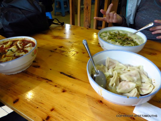Various bowls of wantons in spicy oil, or broth or with cabbage