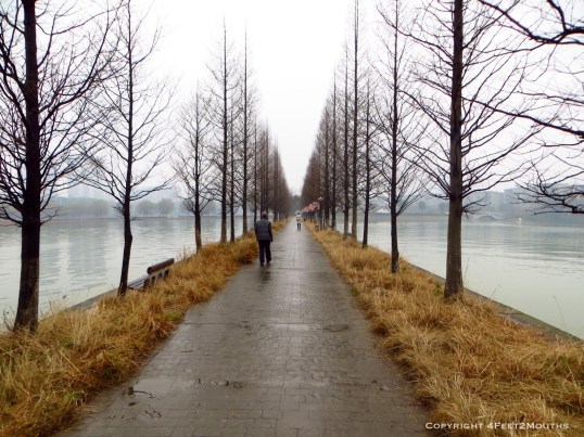 Locals having a rainy afternoon stroll