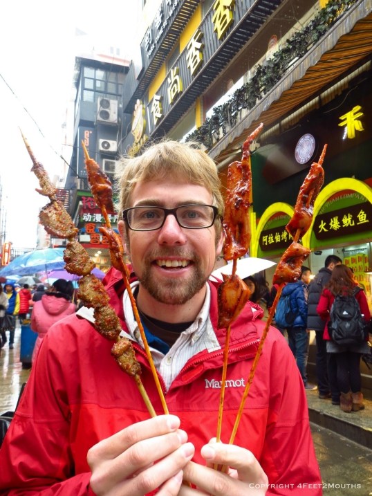 Additional pork and squid kabobs at "food corner"