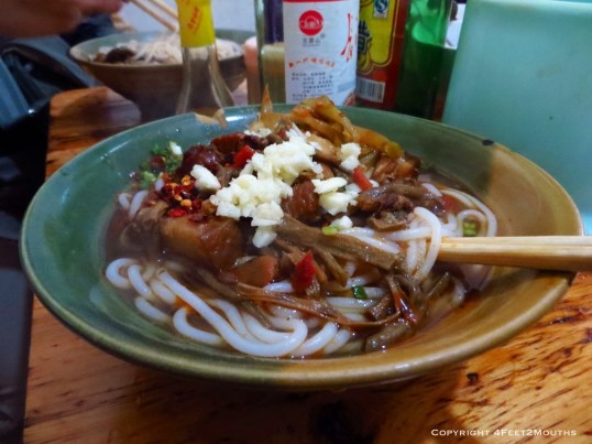 Noodles from the classically dingy restaurant