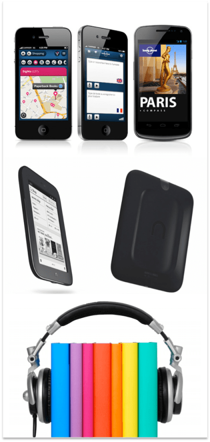 Useful travel technology to take with you (photo credit: Lonely Planet, Gadgetian.com, OpenCulture.com)