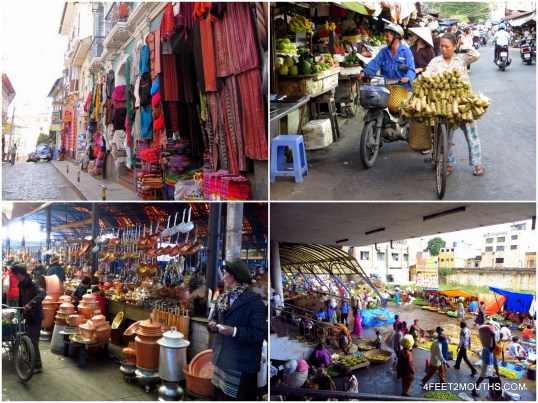 Markets around the world - (clockwise: La Paz, Saigon, Bangalore & Zhongdian)