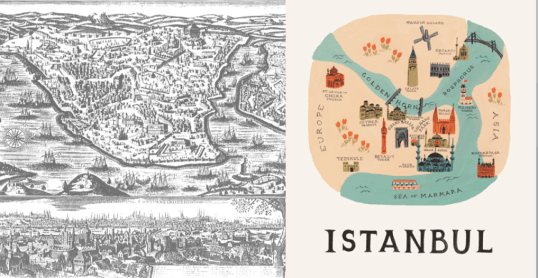 I adore maps, old and new - in this case of Istanbul (Sources: Duke University, Rifle Paper Co)