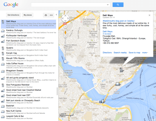 Screenshot of 4feet2Mouths Food Map, zoomed in on Istanbul