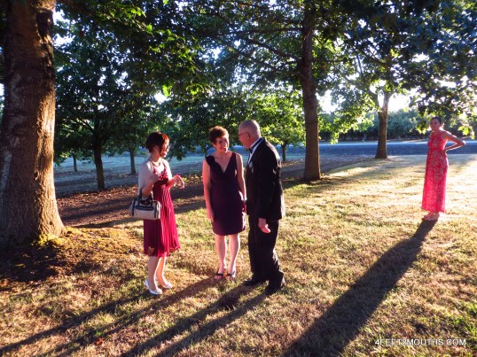 Wedding guests at sunset